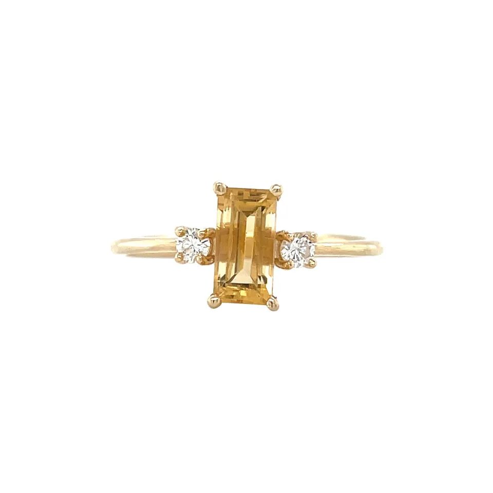 Vintage 14K Gold Ring with Citrine and Diamond