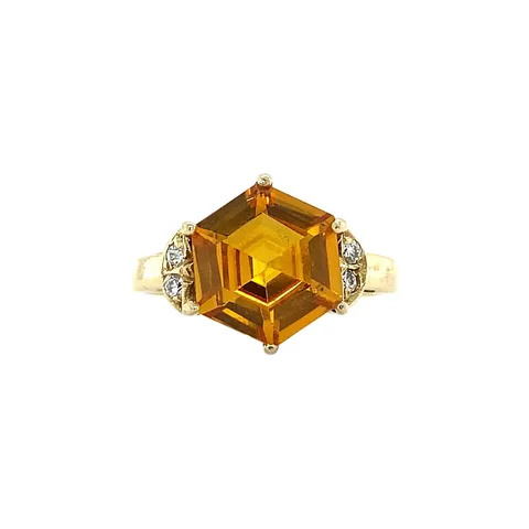Vintage 14K Gold Ring with Orange Sapphire and Cubic Zirconia