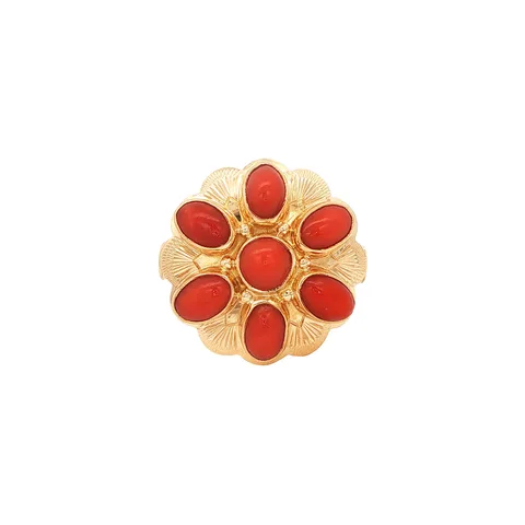 Vintage 14K Gold Cluster Ring with Red Coral