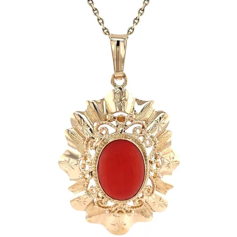 Vintage 14K Gold Pendant with Red Coral