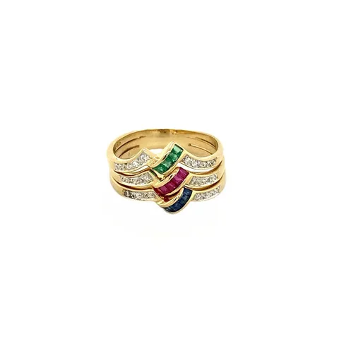 Vintage 14K Gold Ring with Diamond, Sapphire, Emerald and Ruby