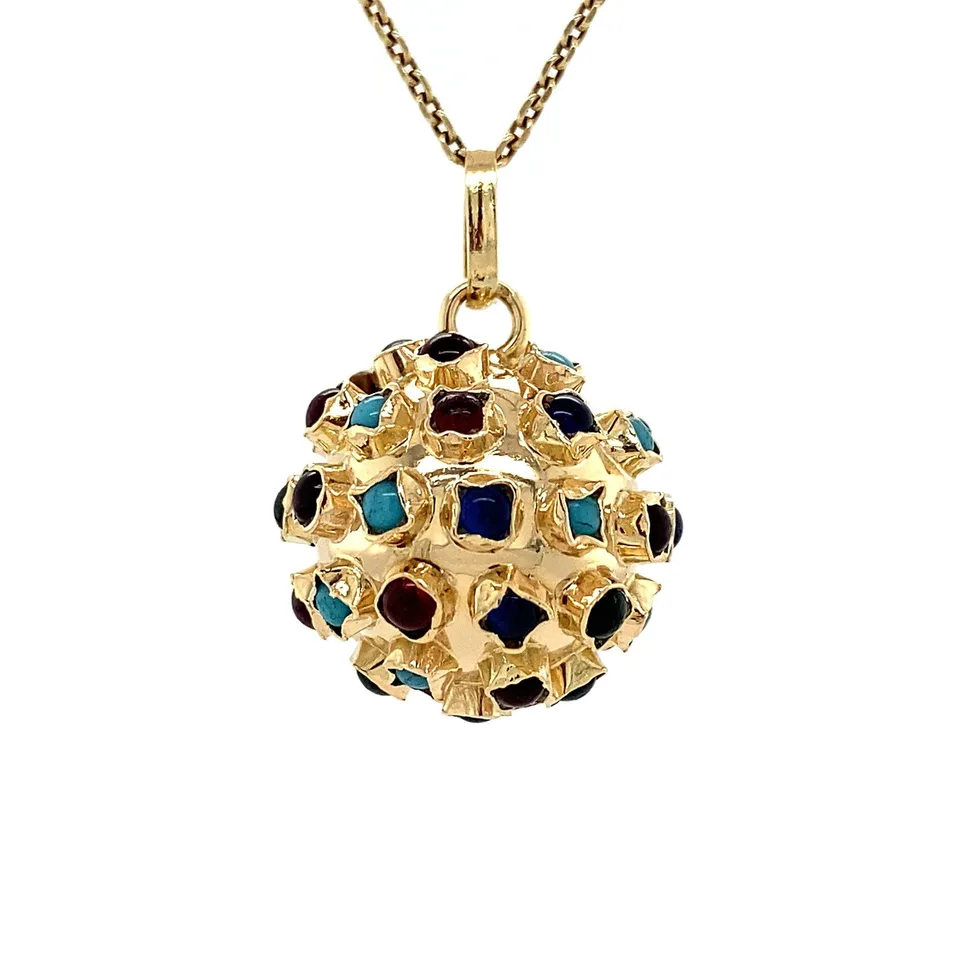 Vintage 14K Gold Cocktail Pendant with Glass Stone