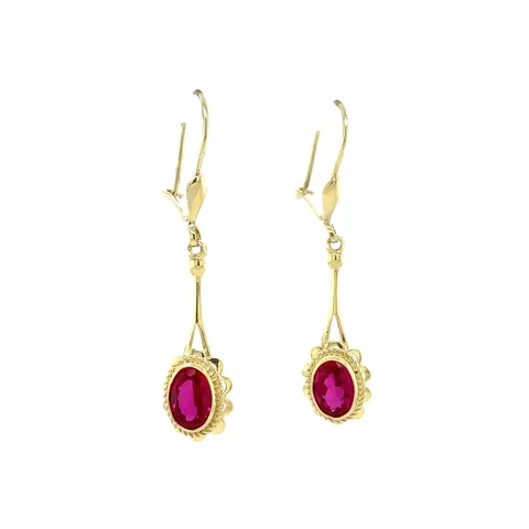 Vintage 14K Gold Drop Earrings with Synthetic Ruby