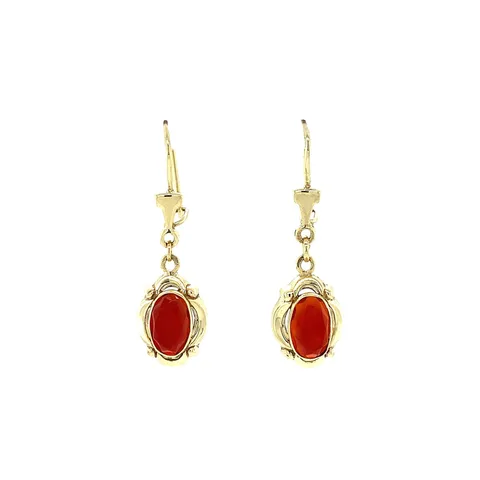 Vintage 14K Gold Drop Earrings with Carnelian
