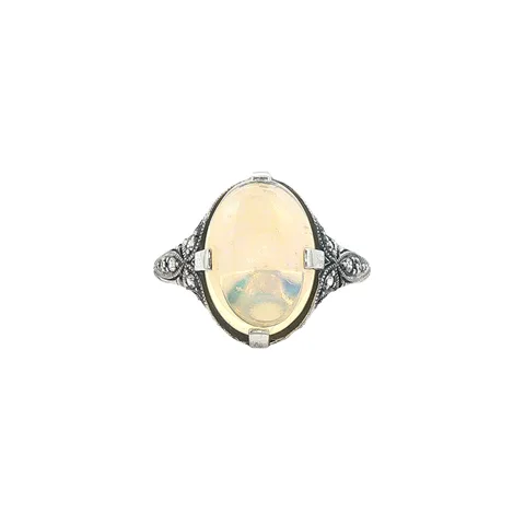 Vintage Sterling Silver Ring with Opal and White Sapphire