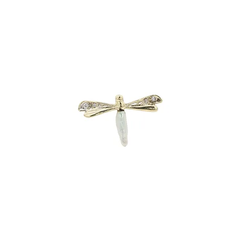Vintage 14K Gold Dragonfly Brooch with Pearl and Cubic Zirconia