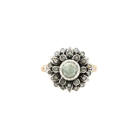 Vintage 14K Gold Cluster Ring with Rose Cut Diamond