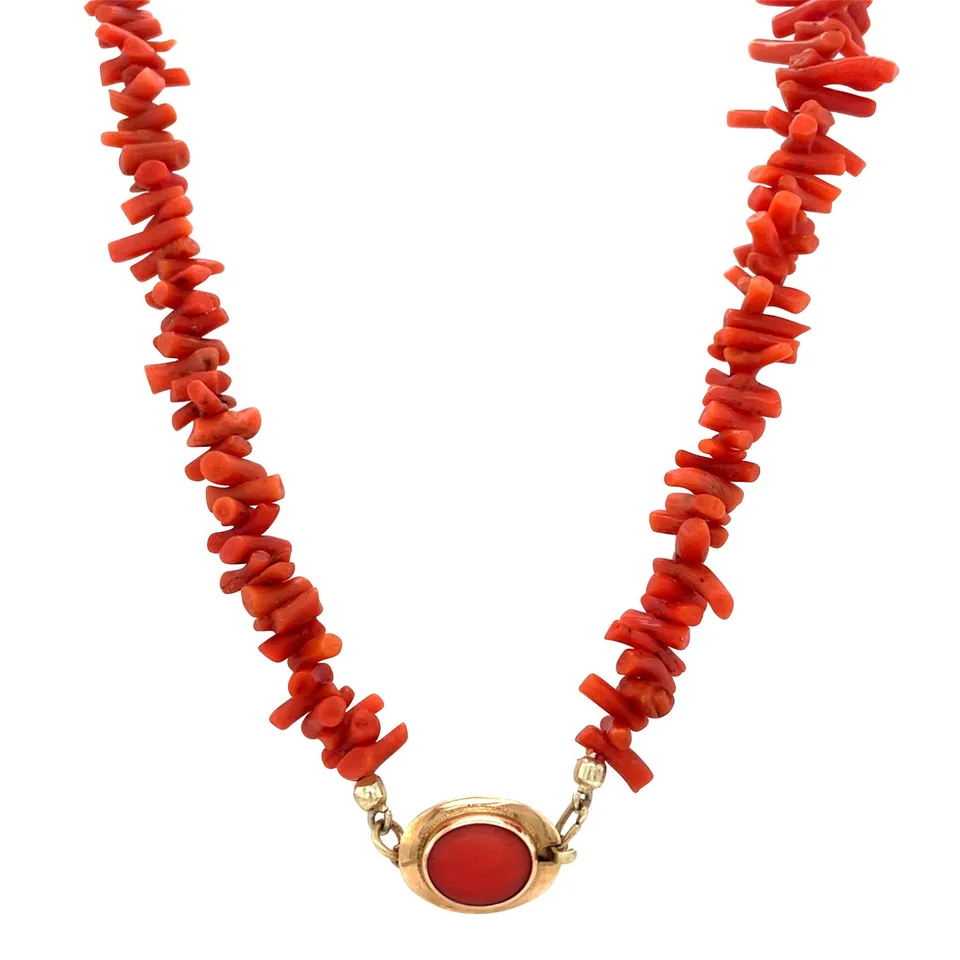 Vintage Red Coral Necklace with 14K Gold Clasp