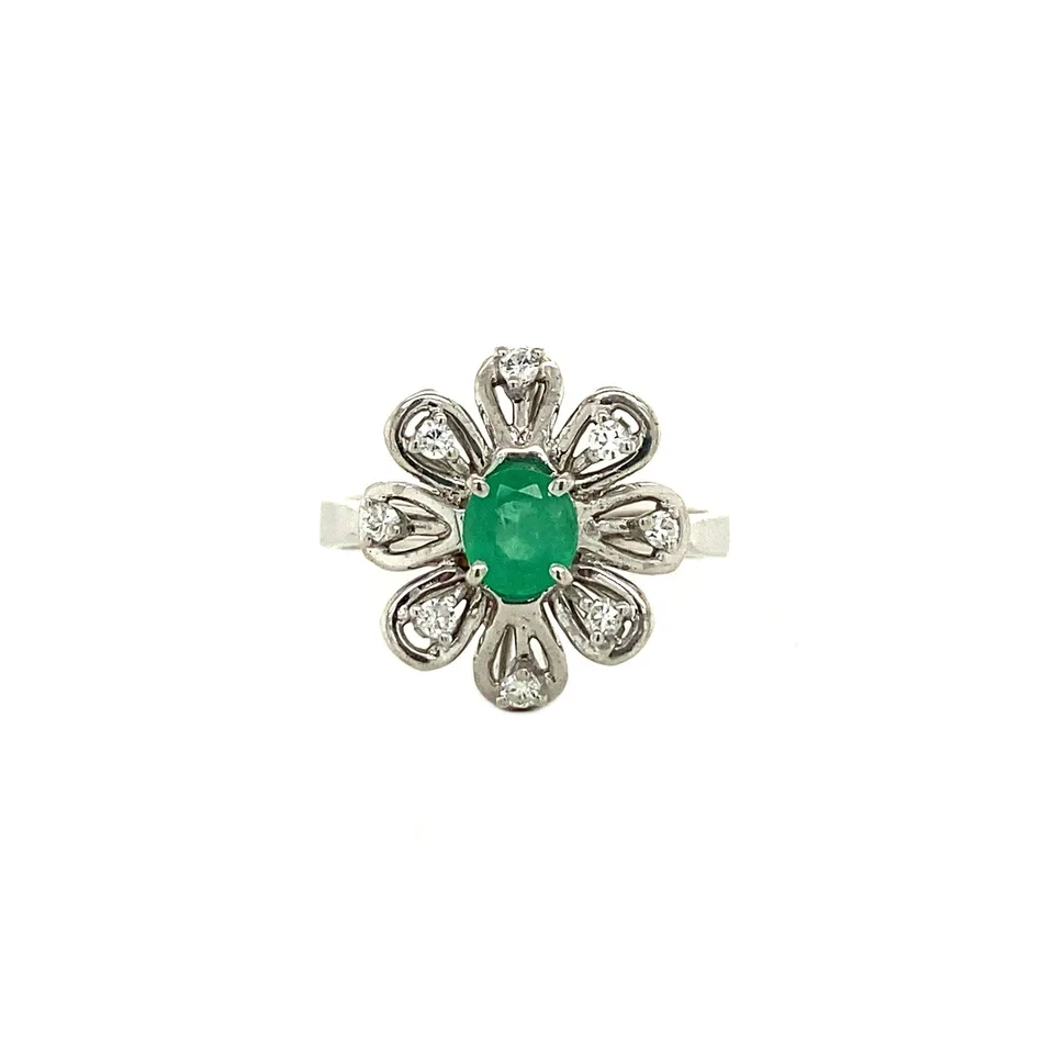 Vintage 18K Gold Ring with Emerald and Diamond