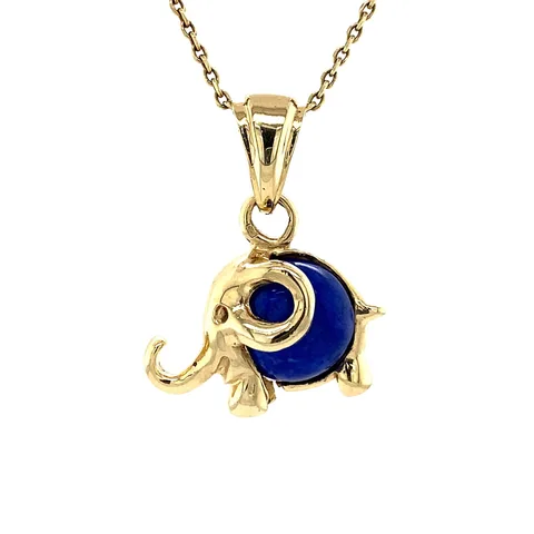 Vintage 14K Gold Elephant Pendant with Sodalite