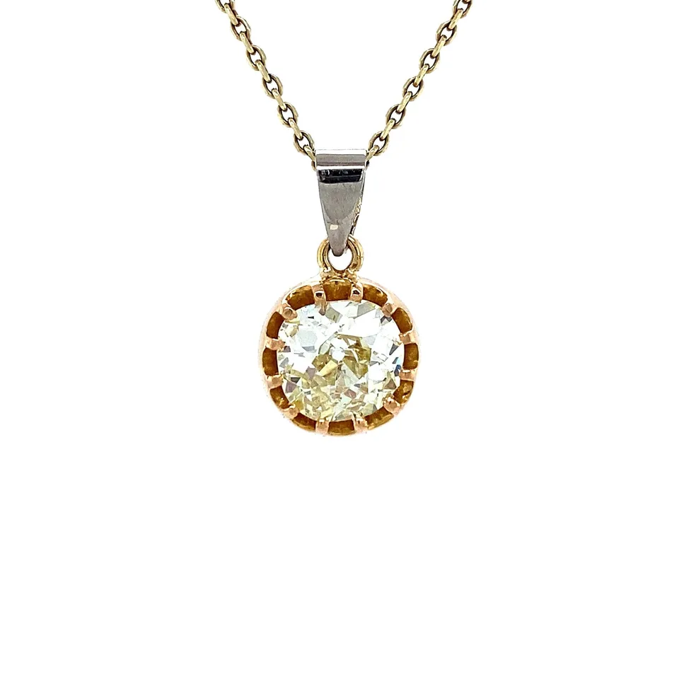 Vintage 18K Two Tone Gold Pendant with Diamond