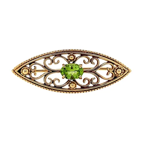 Vintage 9K Gold Brooch with Peridot