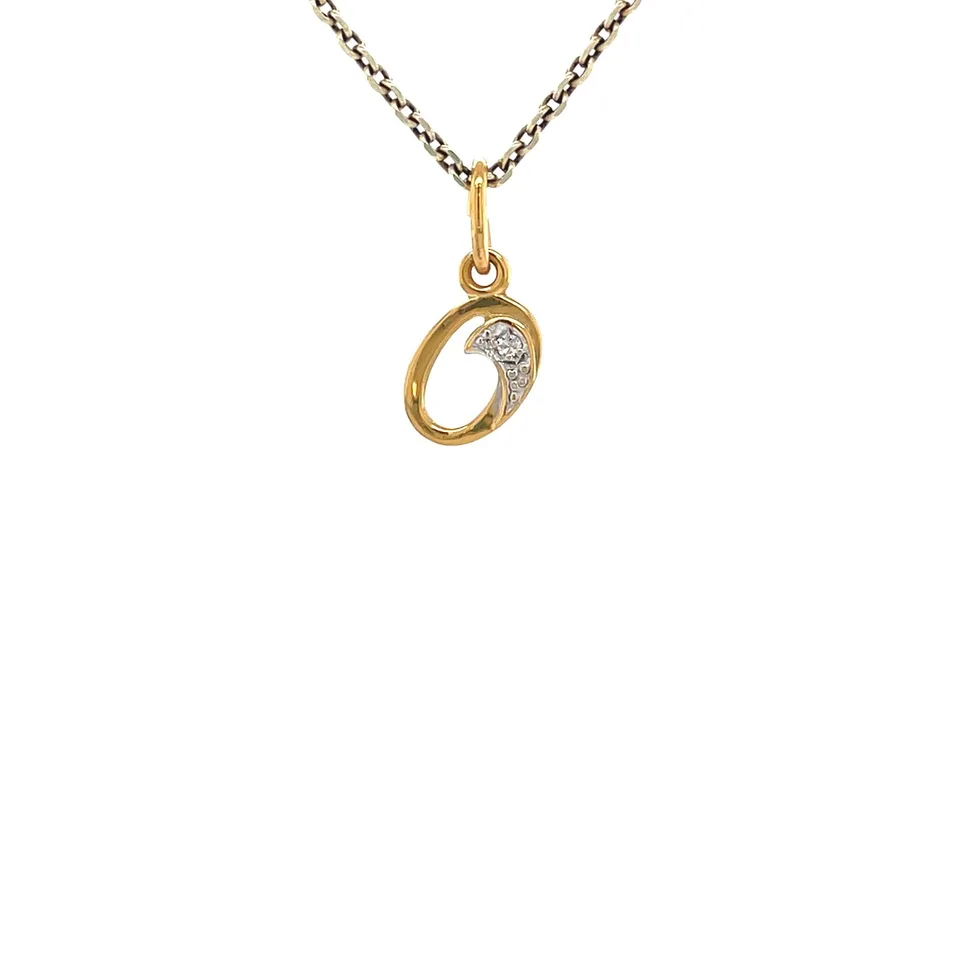 Vintage 14K Gold Letter O Pendant with Diamond