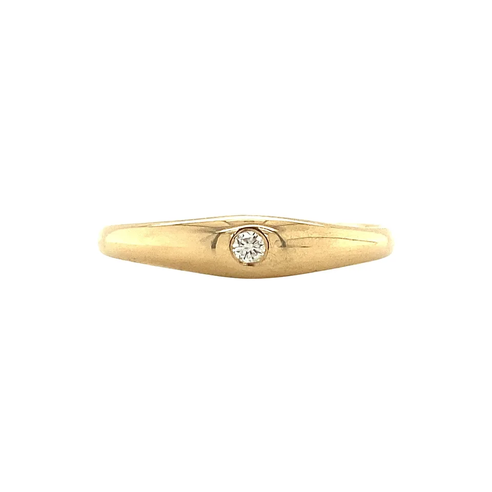 Vintage 18K Gold English Pinky Ring with Diamond