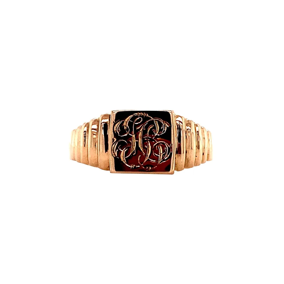 Vintage 18K Rose Gold Signet Ring with Engraving