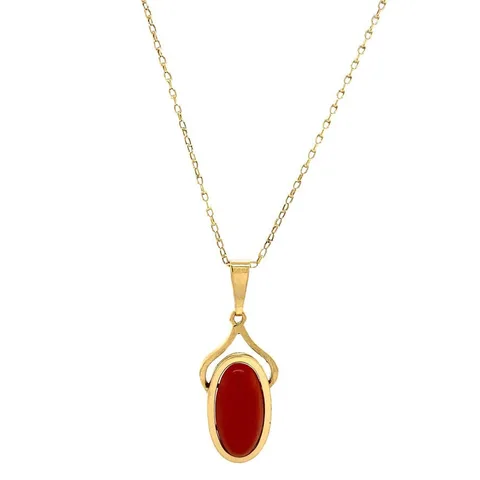 Vintage 14K Gold Necklace with Red Coral Pendant