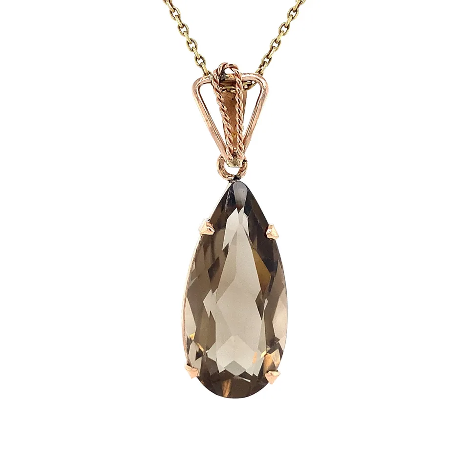 Vintage 14K Gold Pendant with Smoky Quartz