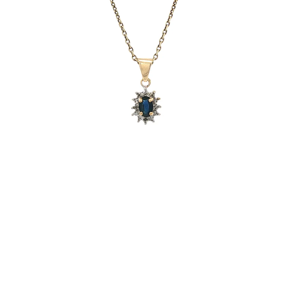 Vintage 14K Gold Pendant with Sapphire and Diamond