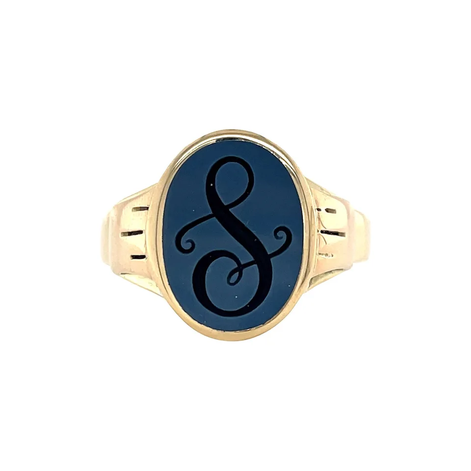 Vintage 14K Gold Signet Ring with Blue Layered Stone