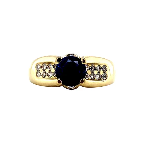 Vintage 14K Gold Ring with Sapphire and Cubic Zirconia