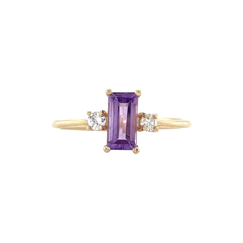 Vintage 14K Gold Ring with Amethyst and Diamond