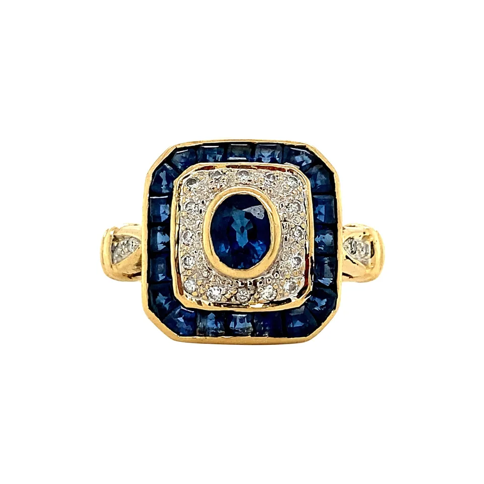 Vintage 18K Gold Ring with Sapphire and Diamond