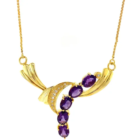 Vintage 12K Gold Necklace with Diamond and Amethyst Pendant