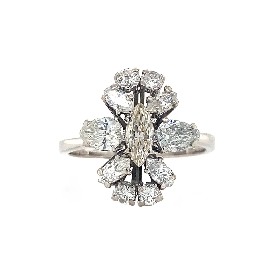 Vintage 14K White Gold Ring with Diamond