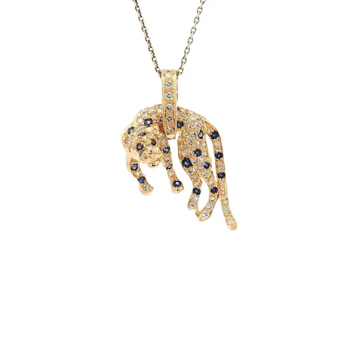 Vintage 18K Gold Panther Pendant with Sapphire and Diamond