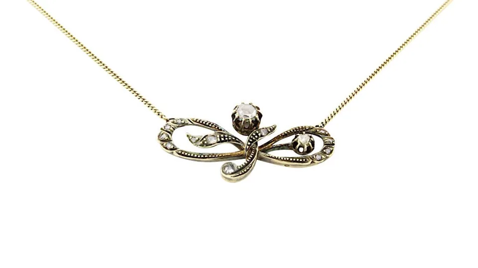 Vintage 14K Gold Necklace with Rose Cut Diamond
