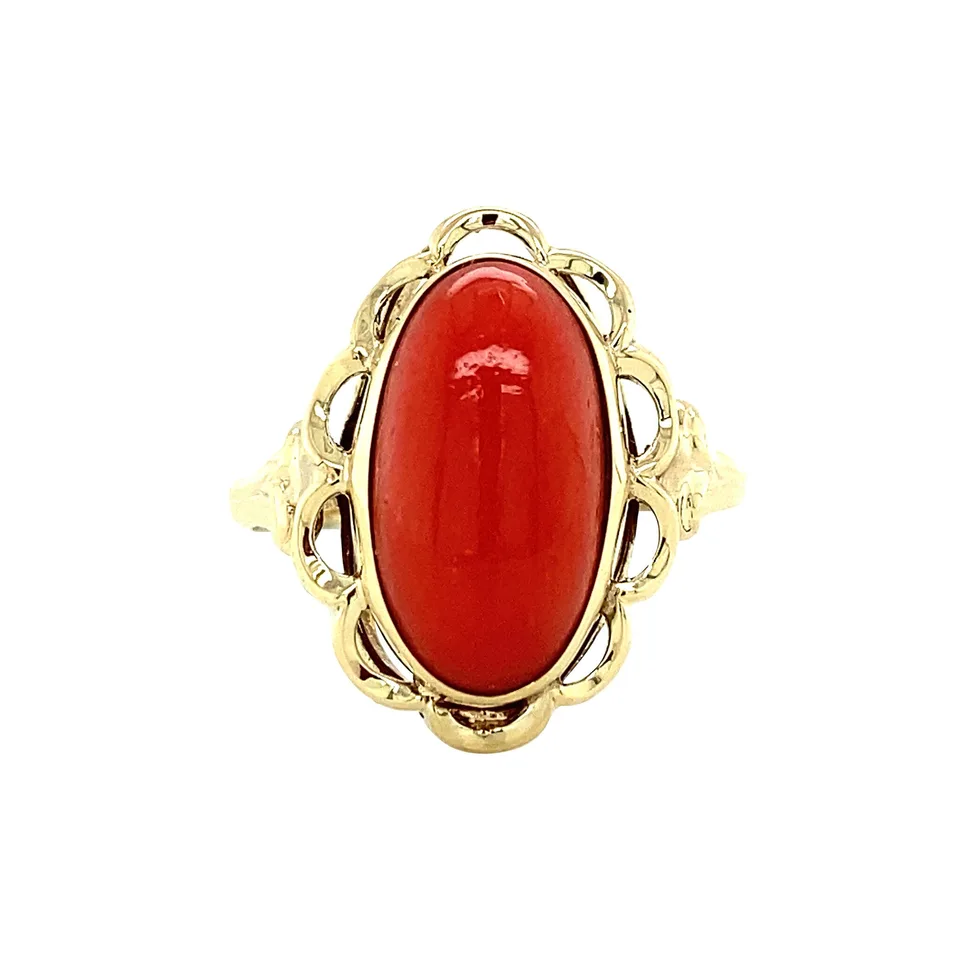 Vintage 14K Gold Ring with Red Coral