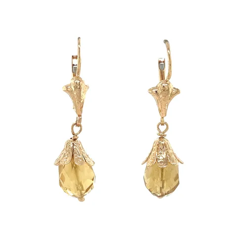 Vintage 18K Gold Drop Earrings with Citrine