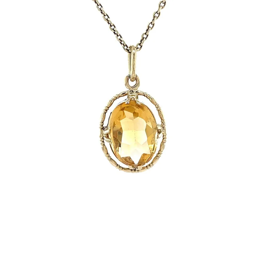 Vintage 14K Gold Pendant with Citrine