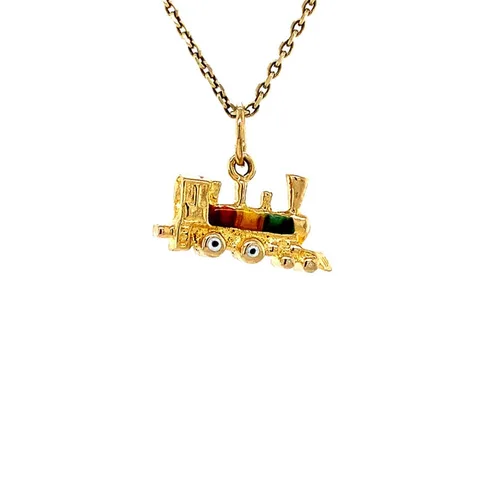Vintage 14K Gold Train Pendant with Enamel