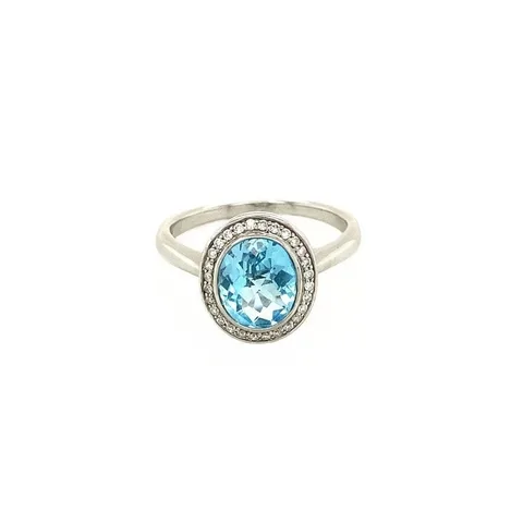 Vintage 14K White Gold Ring with Topaz and Diamond