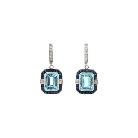 Vintage Sterling Silver Drop Earrings with Topaz and Sapphire