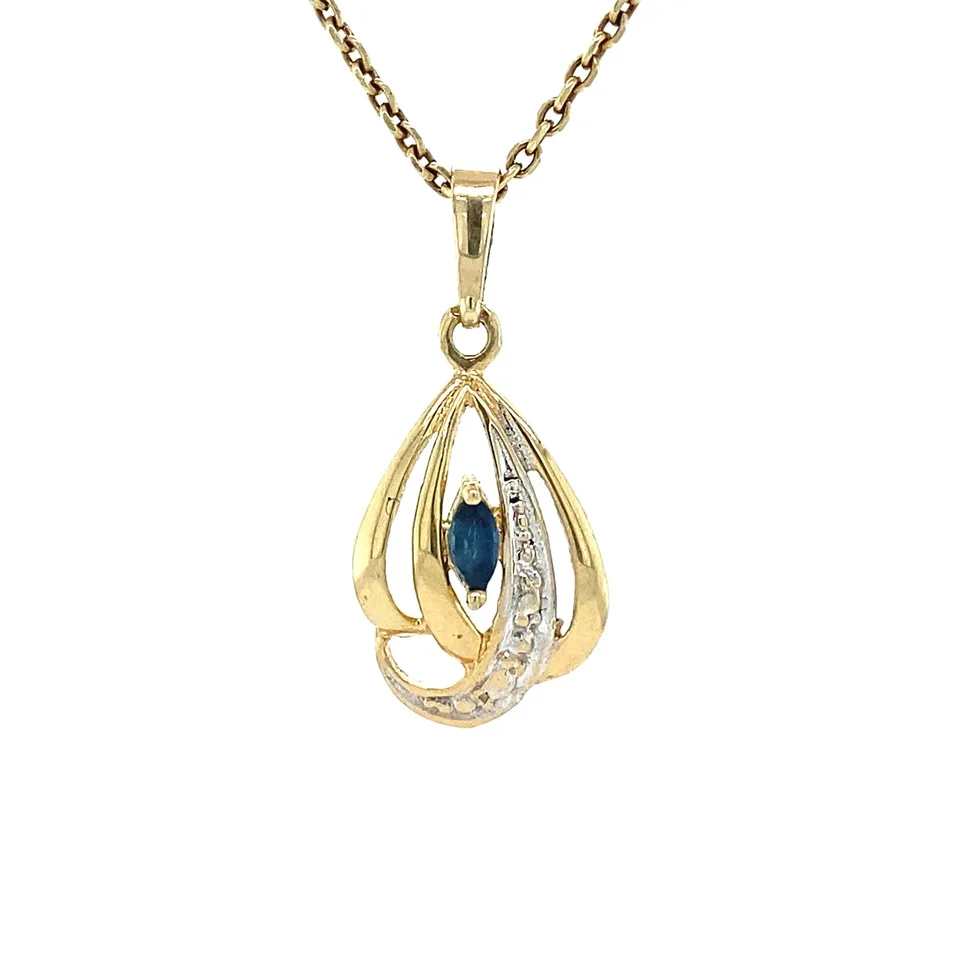 Vintage 14K Two Tone Gold Pendant with Sapphire