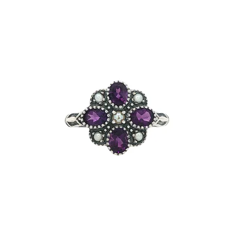 Vintage Sterling Silver Ring with Amethyst and Pearl