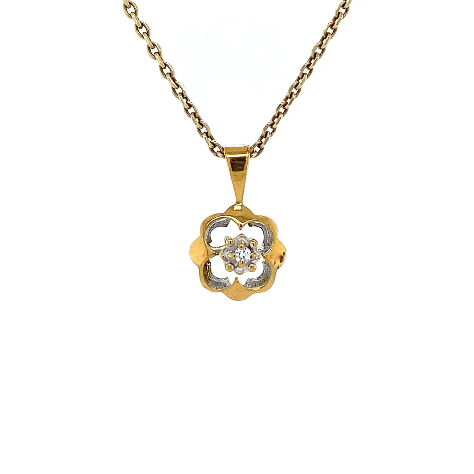Vintage 14K Two Tone Gold Pendant with Diamond