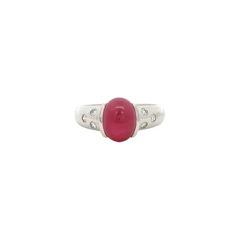 Vintage 14K White Gold Ring with Ruby and Diamond