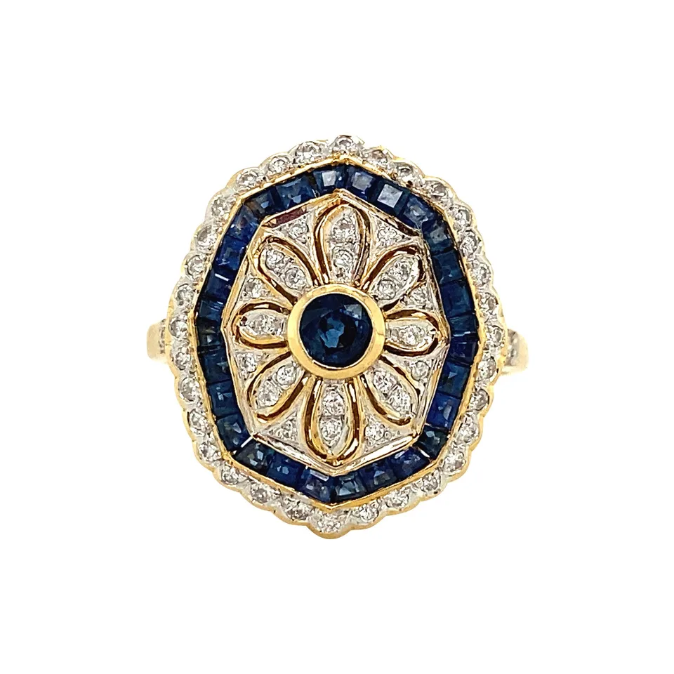 Vintage 18K Gold Ring with Sapphire and Diamond