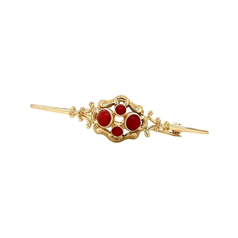 Vintage 14K Gold Brooch with Red Coral