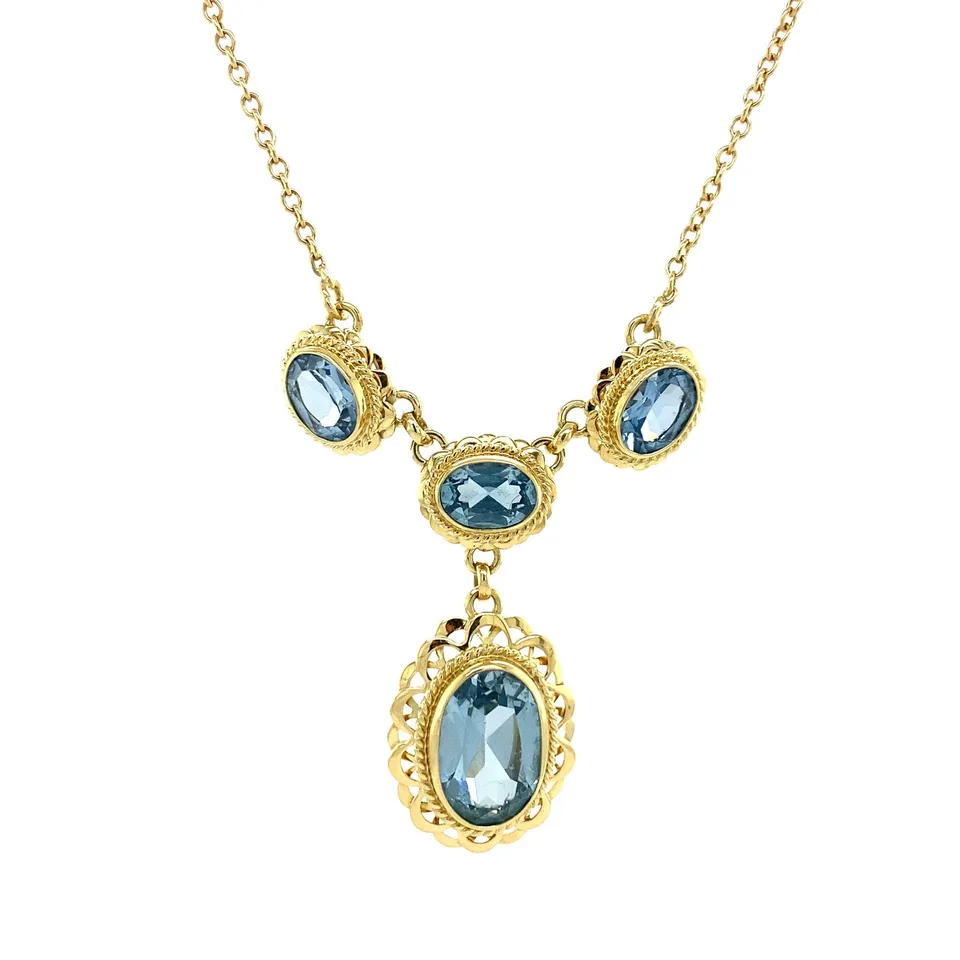 Vintage 14K Gold Necklace with Blue Spinel