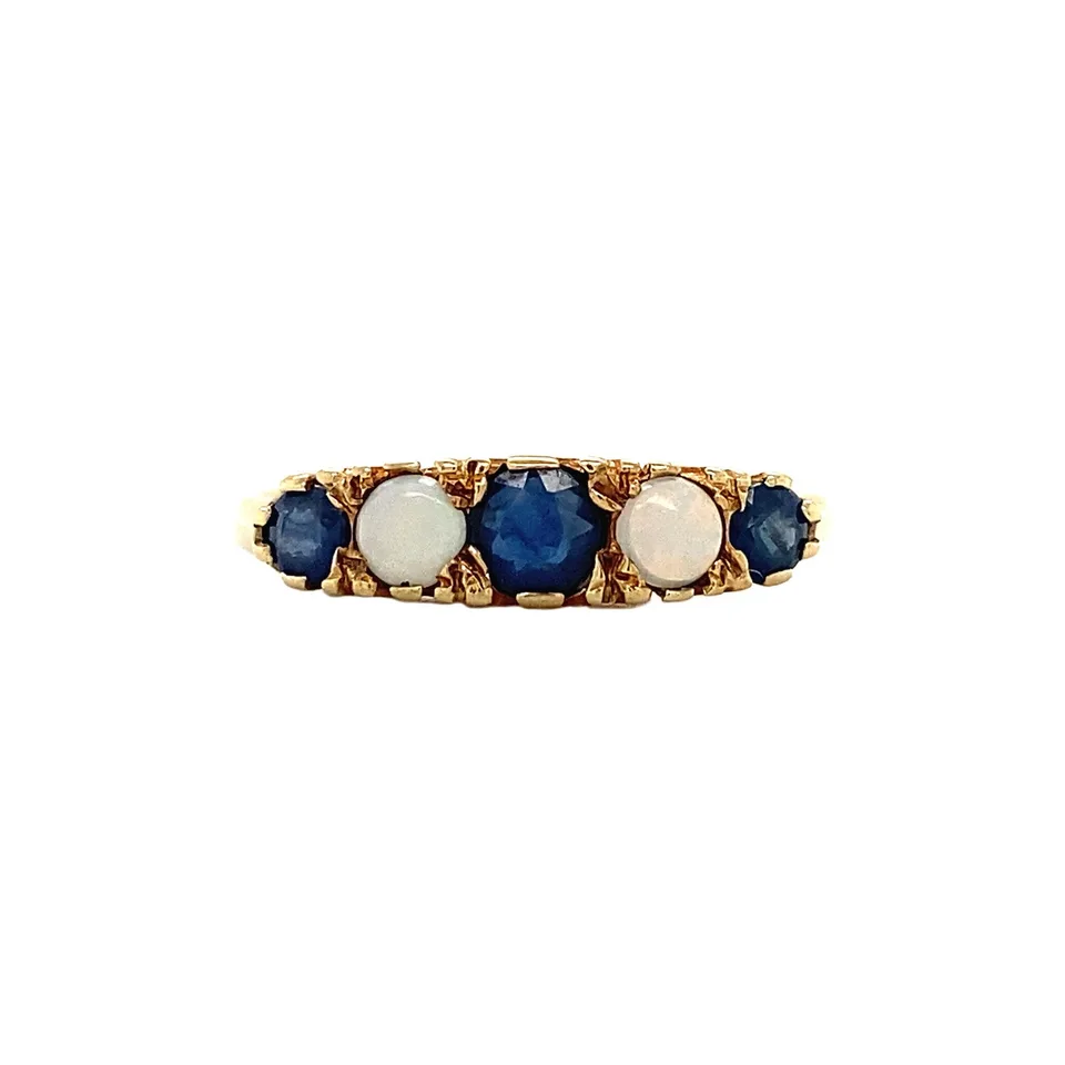 Vintage 9K Gold Ring with Opal and Sapphire