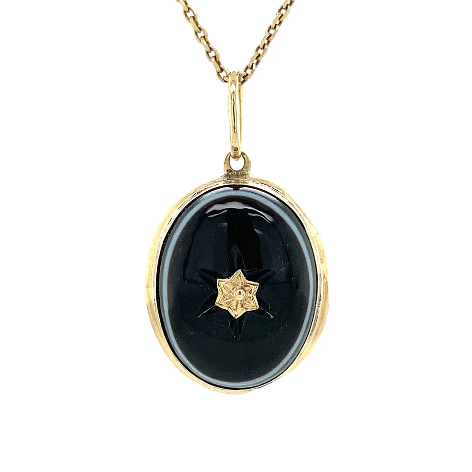 Vintage 14K Gold Locket with Banded Agate