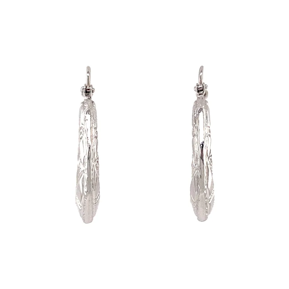 Vintage 14K White Gold Fancy Hoop Earrings