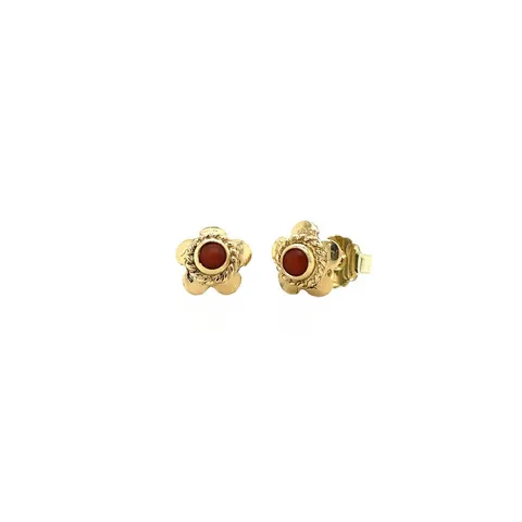 Vintage 14K Gold Stud Earrings with Red Coral