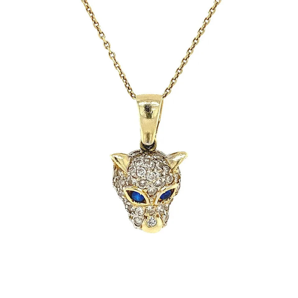 Vintage Panther 12K Gold Pendant with Cubic Zirconia