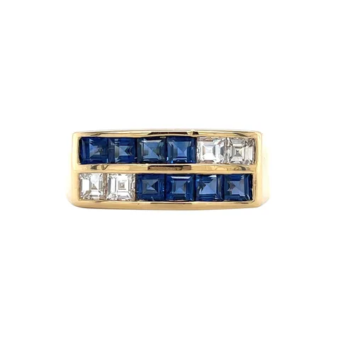 Vintage 18K Gold Half Eternity Ring with Sapphire and Diamond