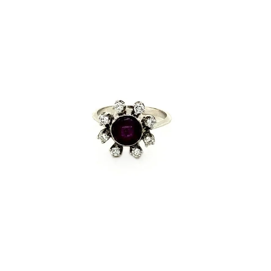Vintage 14K White Gold Cluster Ring with Sterrobijn and Diamond